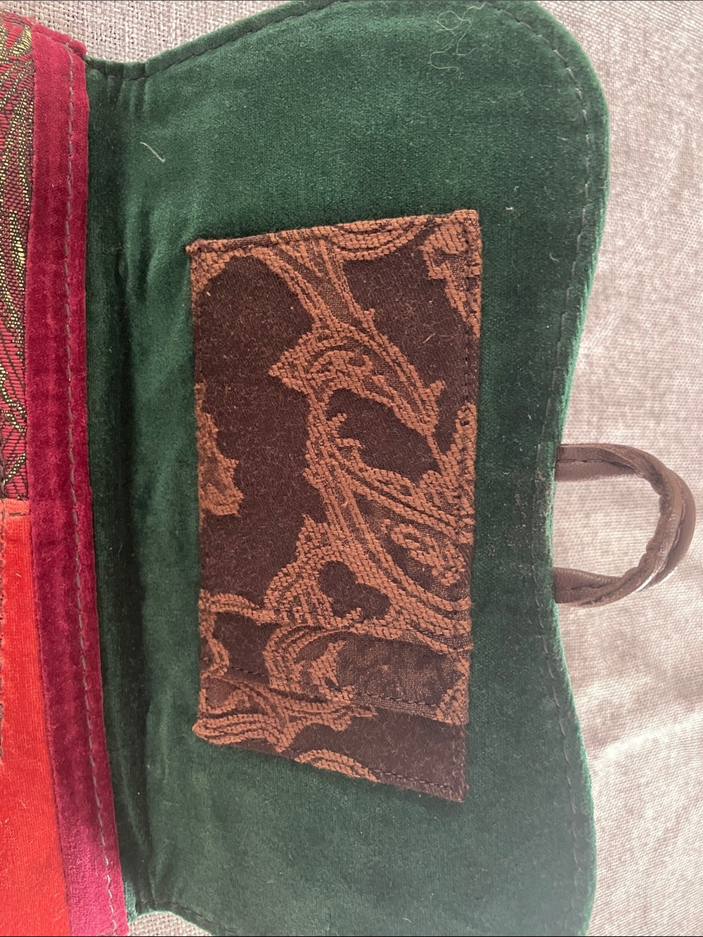Lucky Brand Velvet Patchwork Wristlet in Green, Burgundy and Brown - Picture 6 of 6